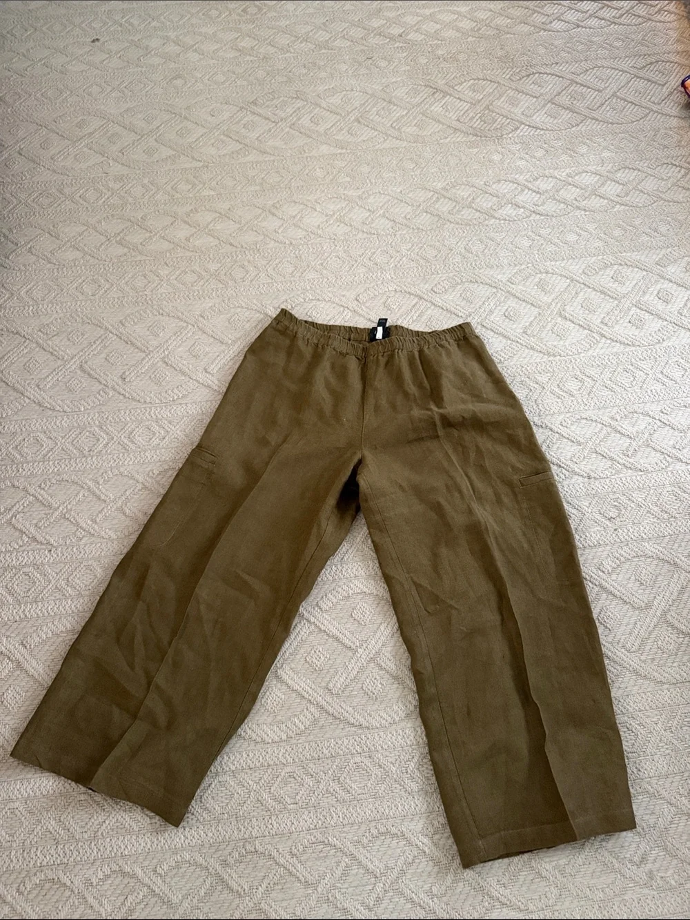 Eileen Fisher Olive Green Wide-Leg Linen Blend Pants